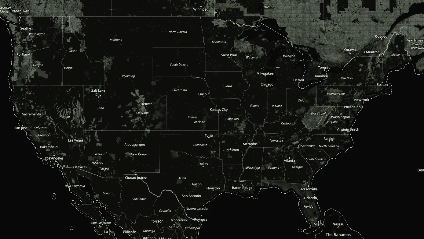 Map of the continental United States with San Angelo, Texas marked